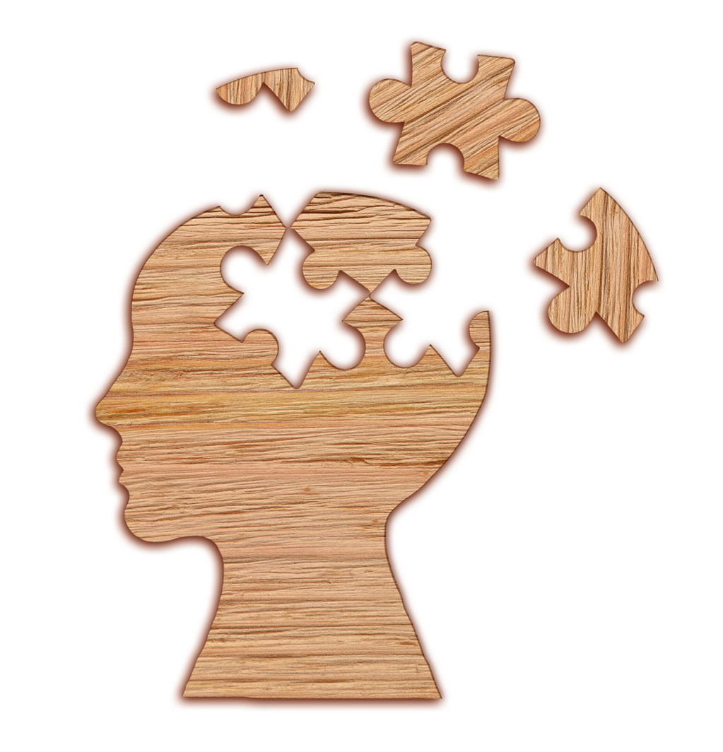 Human head silhouette, mental health symbol. Puzzle.